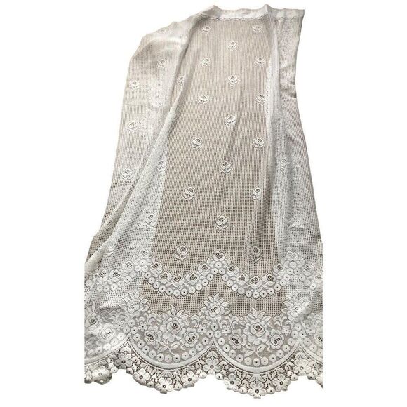 Vintage Lace Window Curtain Panel White Floral Cottage - Picture 1 of 7